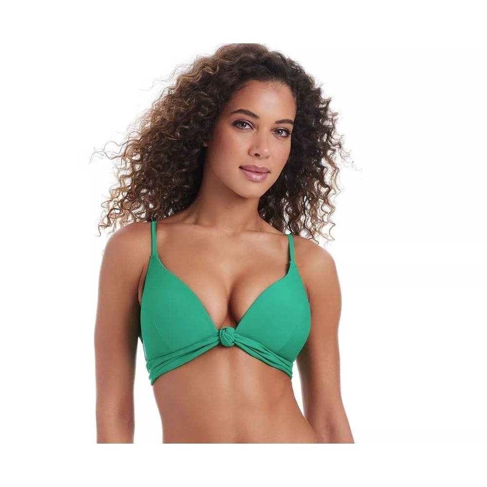 Bar III Women's Summer Solids Knot Front Bikini Top in Green Rush Size XLarge
